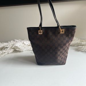 GUC Vintage  Brown and Black Gucci Web Tote